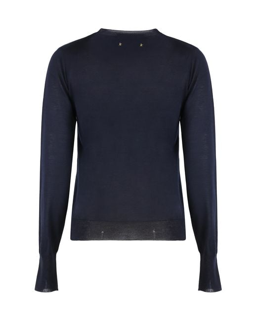 Golden Goose Deluxe Brand Blue Round-Neck Virgin Wool Sweater