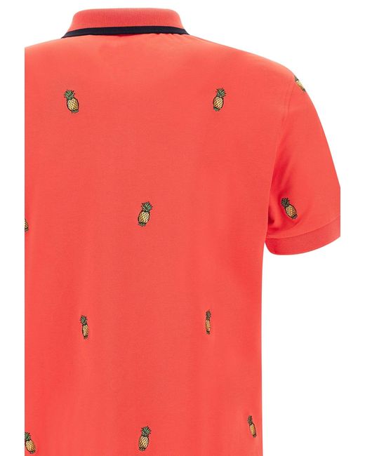 Sun 68 Red Full Embrodery Cotton Polo Shirt for men