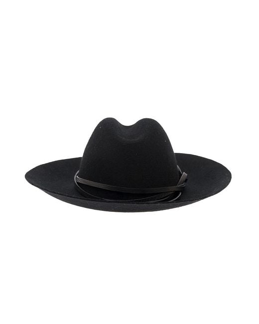 Golden Goose Deluxe Brand Black Wool Felt Fedora Hat With Leather Straps