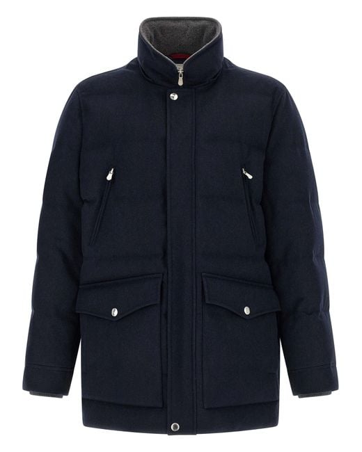 Brunello Cucinelli Blue Wool Parka Clothing for men