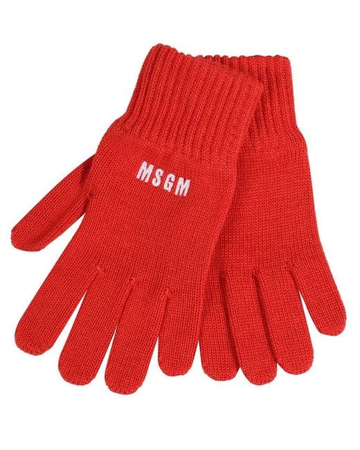 MSGM Red Knitted Gloves