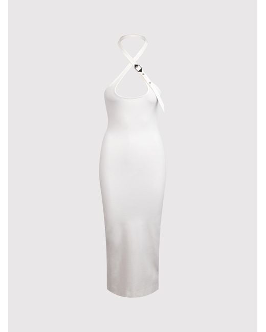 The Attico White Decorative-Buckle Halterneck Dress