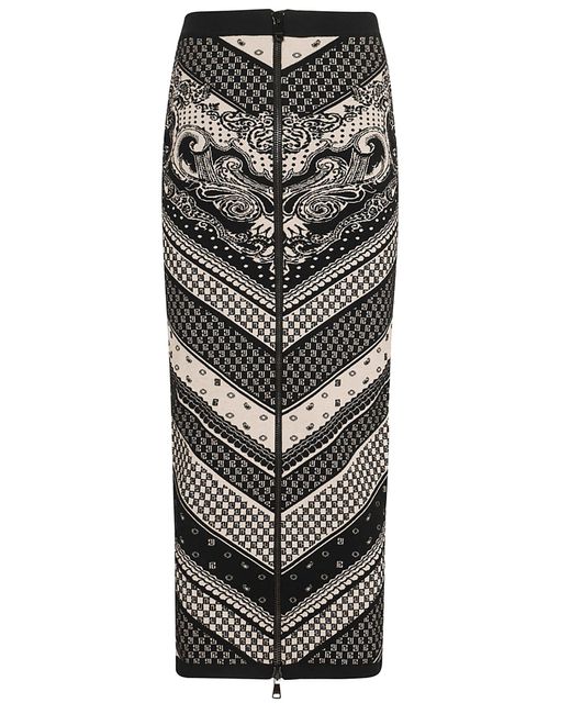 Balmain Black Paisley & Monogram Knit Midi Skirt