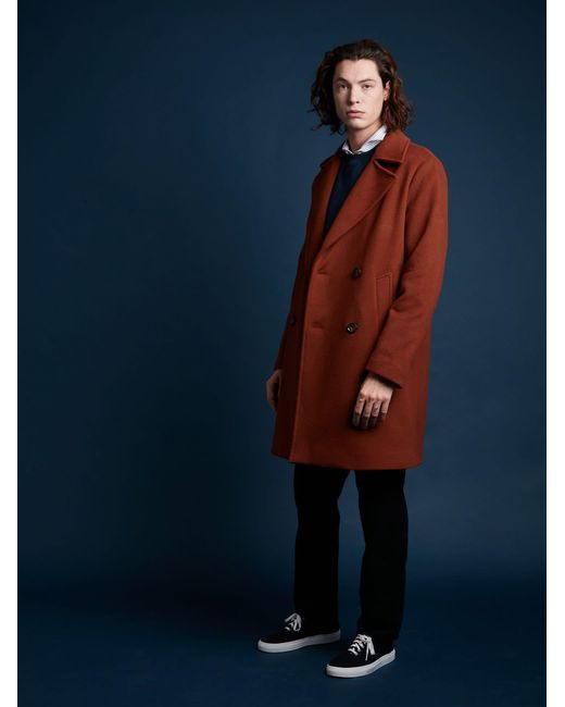 Doppiaa Blue Aalbany Rust Double Breasted Coat for men