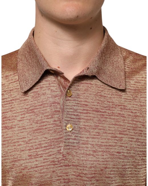 Dolce & Gabbana Brown Silk Textured Short Sleeve Polo T-Shirt Cotton for men