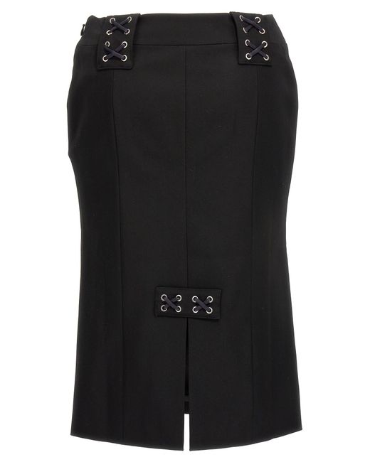 Alessandra Rich Black Lace-Up Wool Blend Skirt