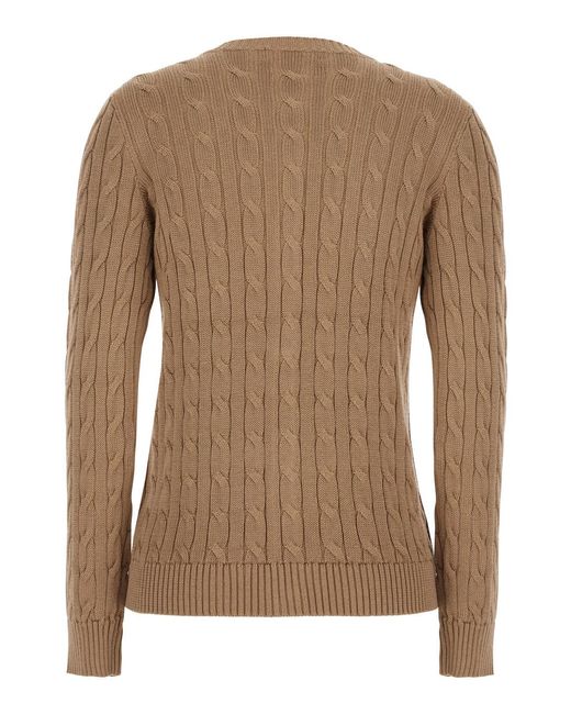 Ralph Lauren Brown Crew Neck Cardigan Cable Knit Cotton Top