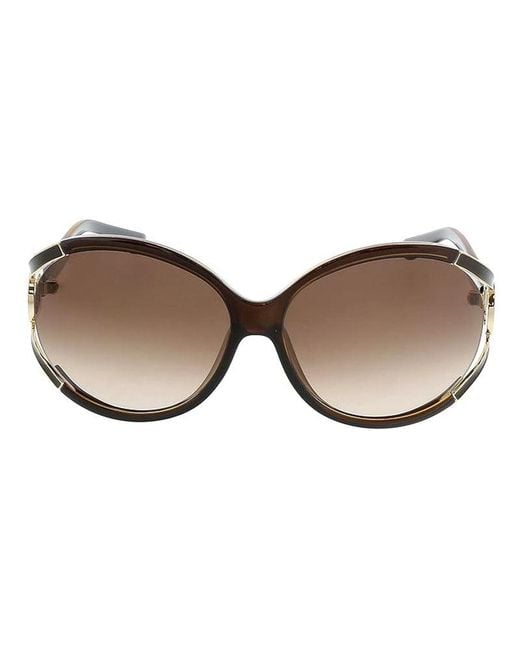 Ferragamo Brown Salvatore Sunglasses Oval Semi Rim, Dark Frame And Gradient Lens Sf600S220 Pearl