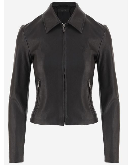 Gucci Black Leather Jacket Lambskin