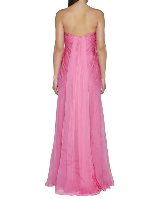 Alexander McQueen Pink Silk Bustier Long Dress