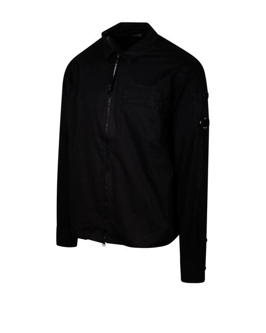 C P Company Black Zip Up Collared Shirt for men