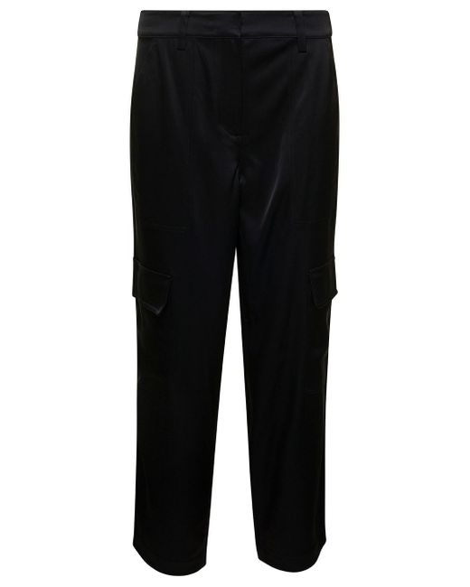 MICHAEL Michael Kors Black Cargo Pants With Patch Pockets In Satin