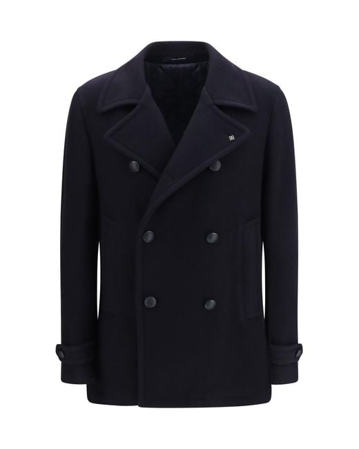 Tagliatore Blue Wool Caban Coat Ovis Aries; Polyamide Jacket for men