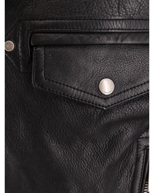 Saint Laurent Black Biker Leather Jacket With Removable Collar
