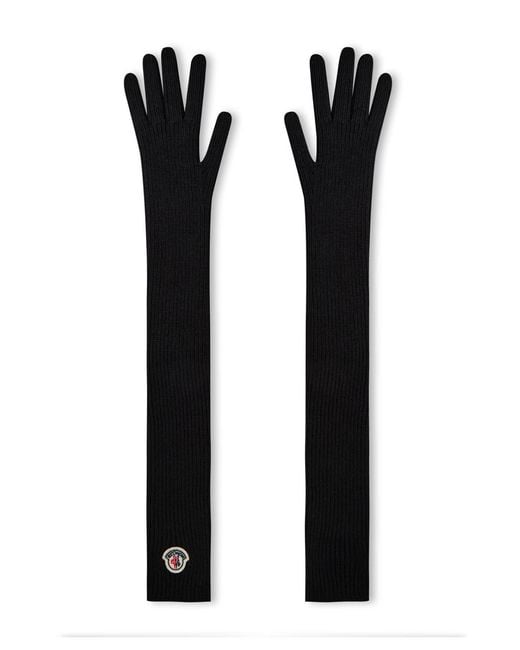 Moncler Black Logo Patch Virgin Wool Long Gloves