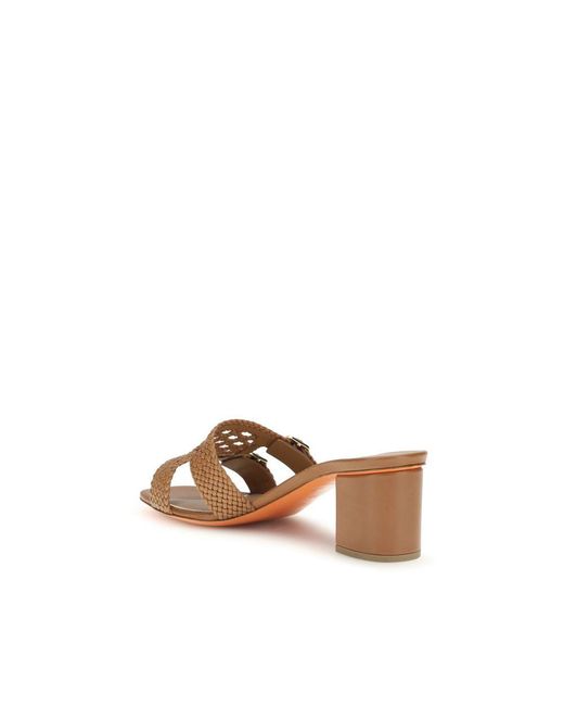 Santoni Brown Beige Calf Leather Bos Taurus Platform Sandals