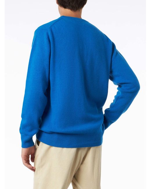 Mc2 Saint Barth Blue Crewneck Sweater With Sun Moritz Après Ski Embroidery for men