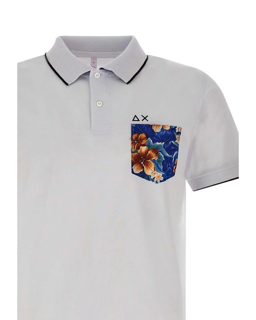 Sun 68 White Print Pocket Polo Shirt Cotton for men