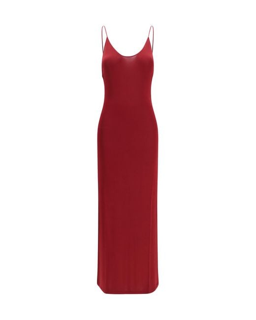 Saint Laurent Red Backless Knit Dress With Cassandre Chain Viscose; Elastane