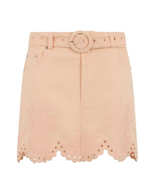 Farm Rio Natural Denim Mini Skirt Cotton