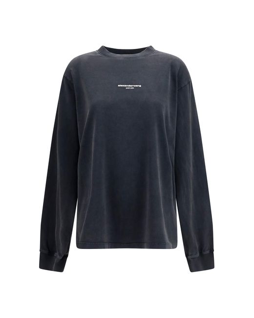 Alexander Wang Blue Long-Sleeve Logo T-Shirt Cotton T-Shirts