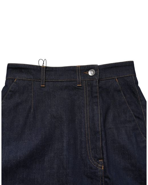 Dolce & Gabbana Blue Dark Cotton A-Line Denim Midi Skirt Co+03