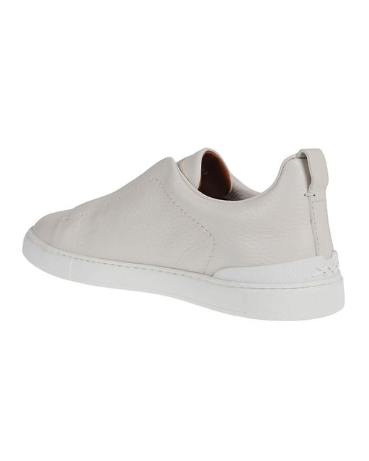 Zegna White Triple Stitch Low Top Sneakers for men