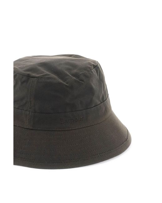 Barbour Black Waxed Bucket Hat for men