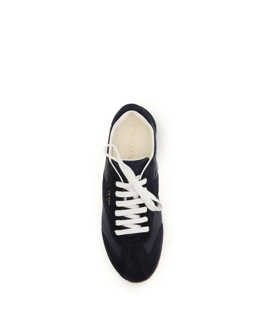 Prada Black Sneakers Suede And Fabric Lace-Up Shoes for men