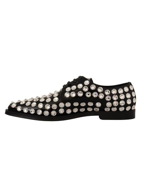 Dolce & Gabbana Black Crystal-Embellished Leather Formal Flats