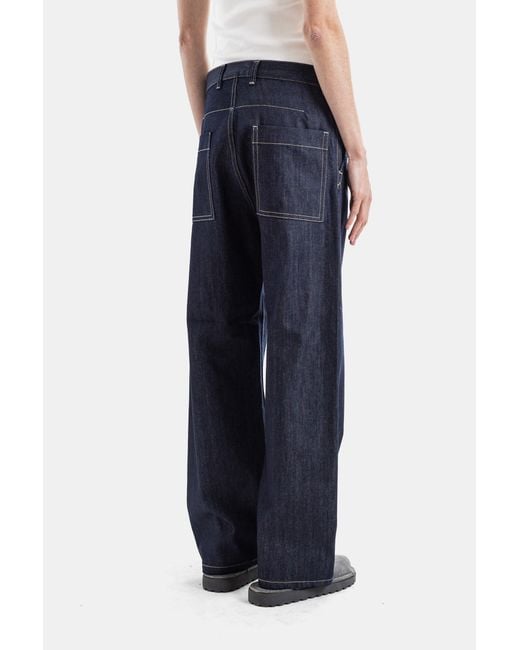 Sofie D'Hoore Blue Pasay Raw Loose Denim Jeans With Ivory Topstitching Trousers