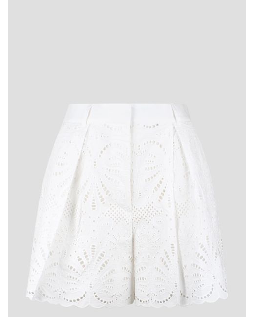 Self-Portrait White Cotton Embroidery Shorts