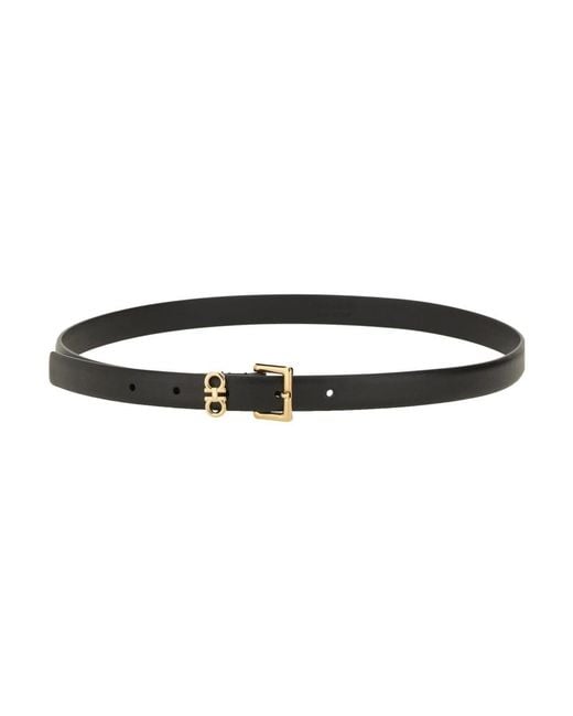 Ferragamo Black Leather Belt With Double Gancini Buckle