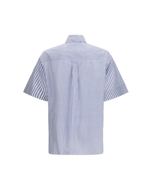 Valentino Blue Short-Sleeve Shirt With Logo Buttons Cotton; Linen for men