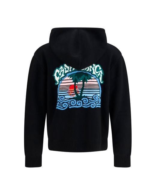 Casablanca Blue Palm Tree Hoodie Merino Wool Ovis Aries Sweatshirts for men