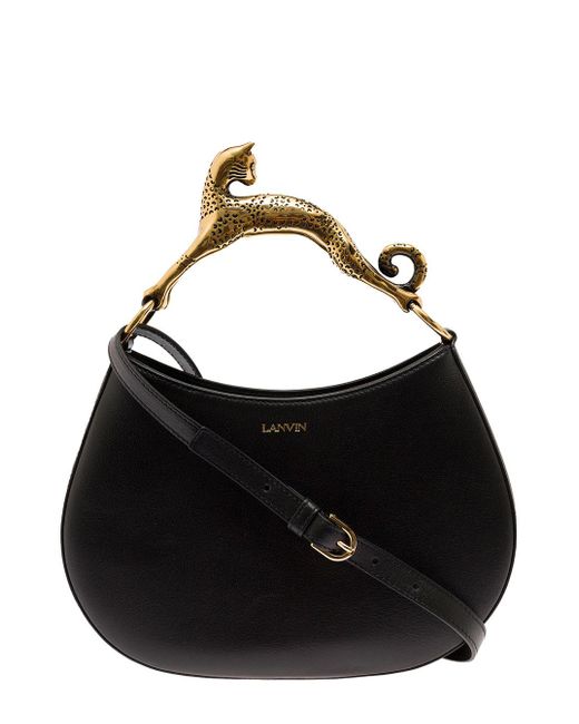 Lanvin Black Hobo Cat Leather Handbag