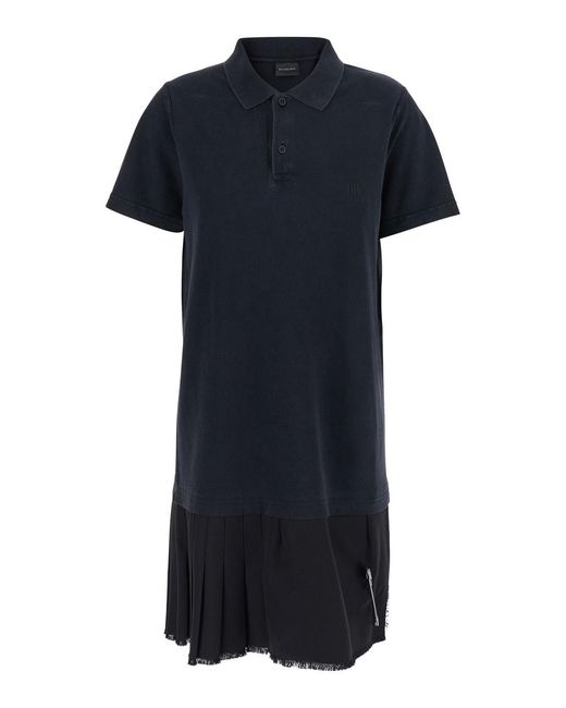 Balenciaga Blue Layered Dress With Polo Shirt Style Collar And Safety Pin Detail