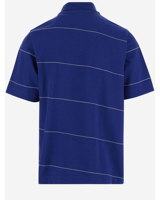 Burberry Blue Cotton Polo Shirt With Striped Pattern for men