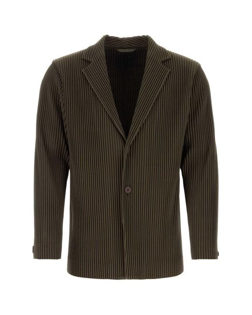 Homme Plissé Issey Miyake Green Single Breasted Tailored Pleats Jacket for men