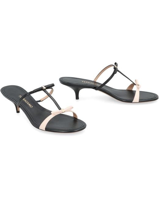 Ferragamo Black Mini Bow Leather Mules Calf