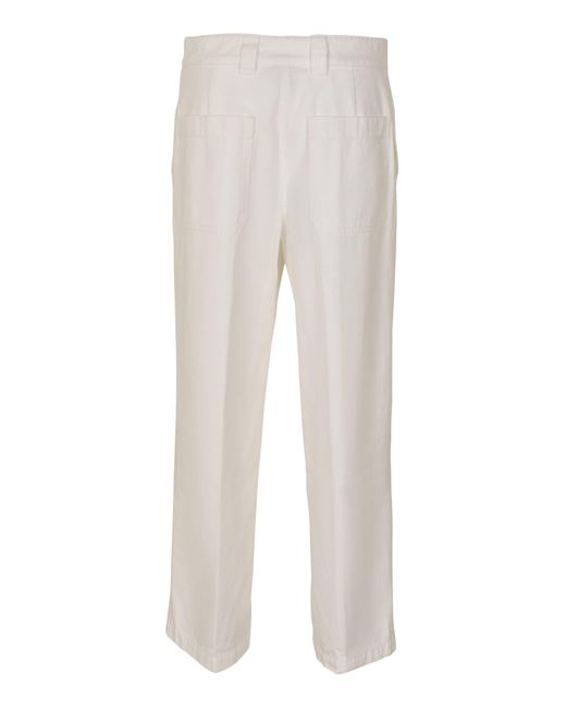 Aspesi White Cropped Buttoned Trousers