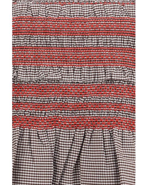 Ganni Red Elastic Printed Top With Ruching And Side Ties Cotton; Elastane