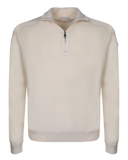 Moncler White Mid-Zip Pullover for men