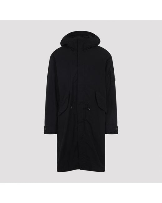 C P Company Black Outerwear Long Jacket for men