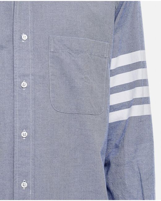 Thom Browne Blue Straight Fit Shirt W/ Tonal 4 Bar In Flannel for men