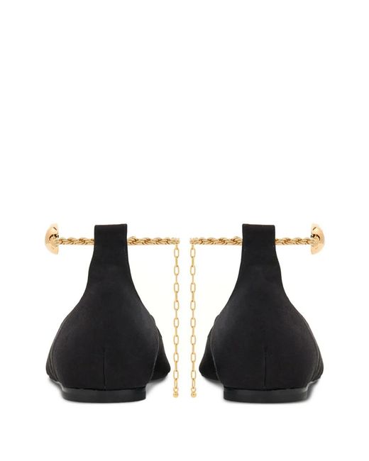Ferragamo Black Cable-Link Chain Leather Ballerina Shoes