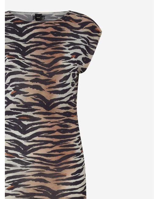 Pinko Multicolor Midi Dress Animal Print Cotton