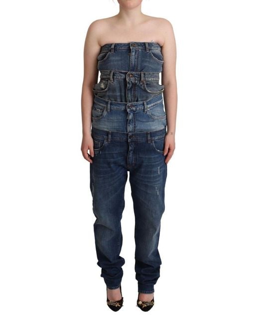 Dolce & Gabbana Blue Elegant Dark Denim Jumpsuit Dres
