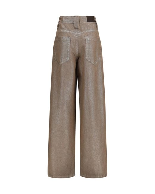 Brunello Cucinelli Gray Lurex Wide-Leg Jeans Cotton