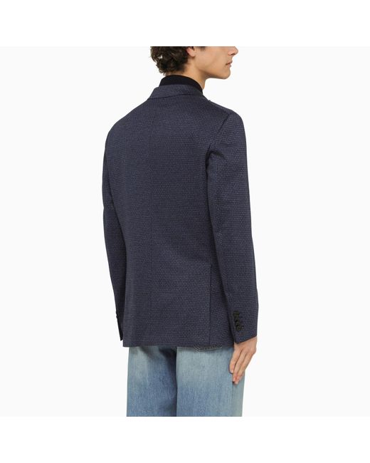 Etro Blue Jacquard Single Breasted Jacket for men